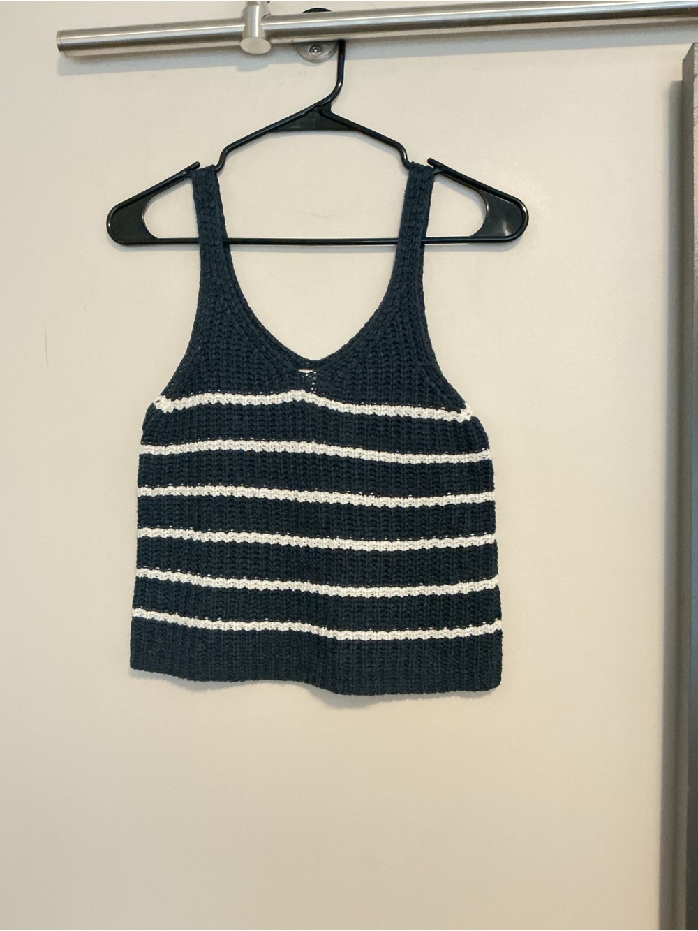 Blue Rain Navy & White Striped Crochet Tank Small